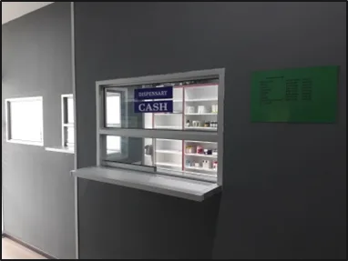 Dispensary counter at Klinik Mesra